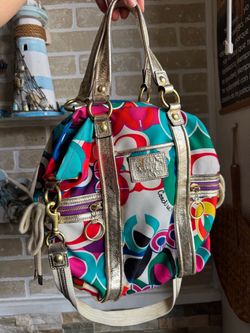 Coach poppy multicolor tote bag