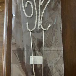 Rhinestone Silvertone Letter M Cake Topper/New In Package
