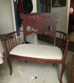 Antique Mahogany Settee with Carved Back