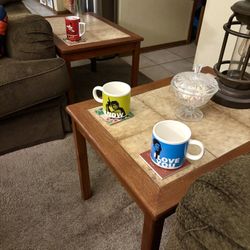 Solid Cherry Wood & Tile End Tables (Set of 2) Sealed, Durable, Stylish