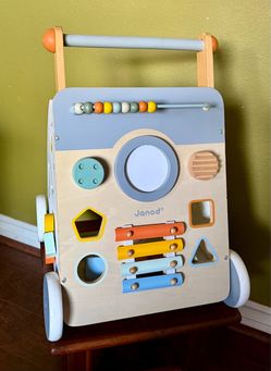 JANOD SWEET COCOON MULTI ACTIVITY BABY WALKER wooden push-along toy help toddlers take first steps.