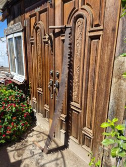 Huge Antique 1900's Steel 2 Man Lumberjack Saw with Wooden Handles