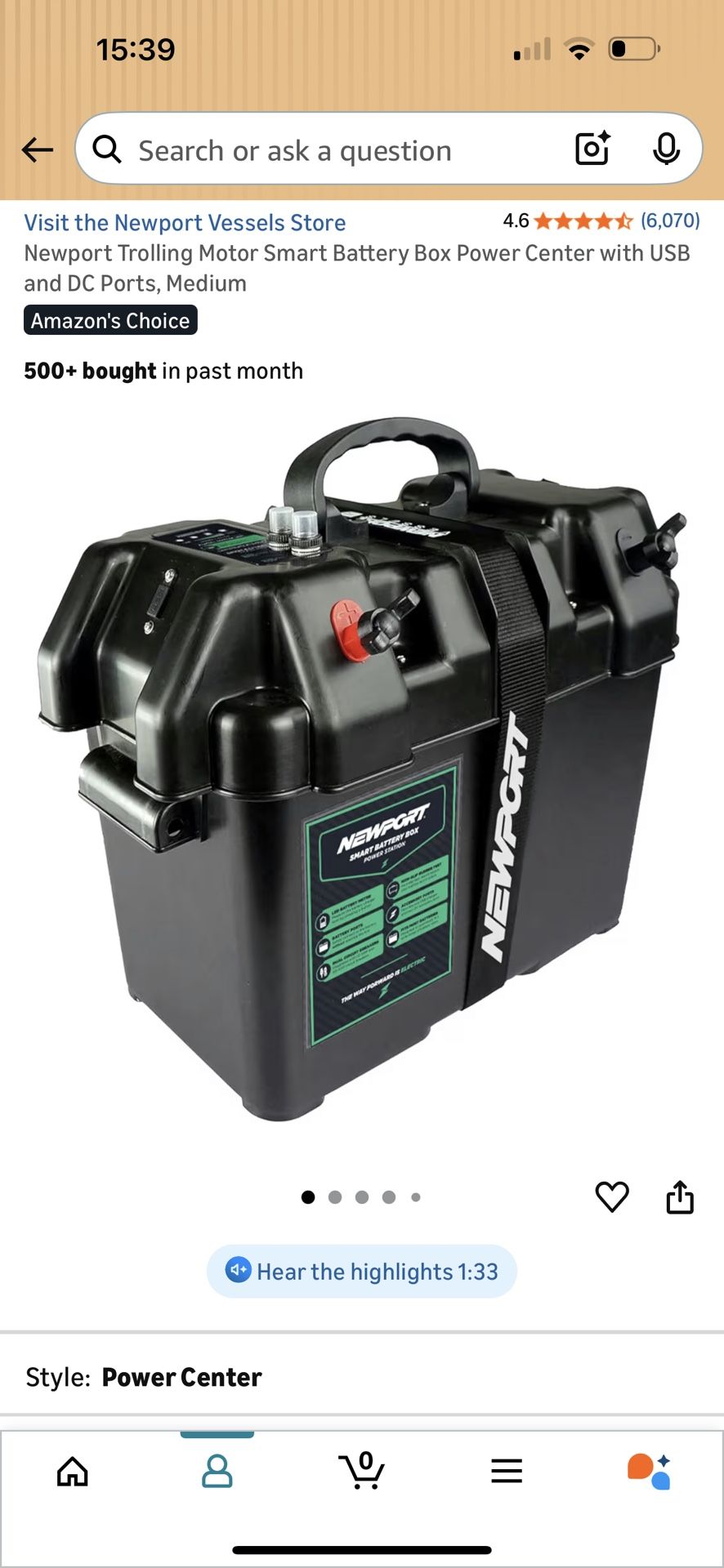 Newport Trolling Motor Smart Battery Box Power Center with USB and DC Ports, Medium