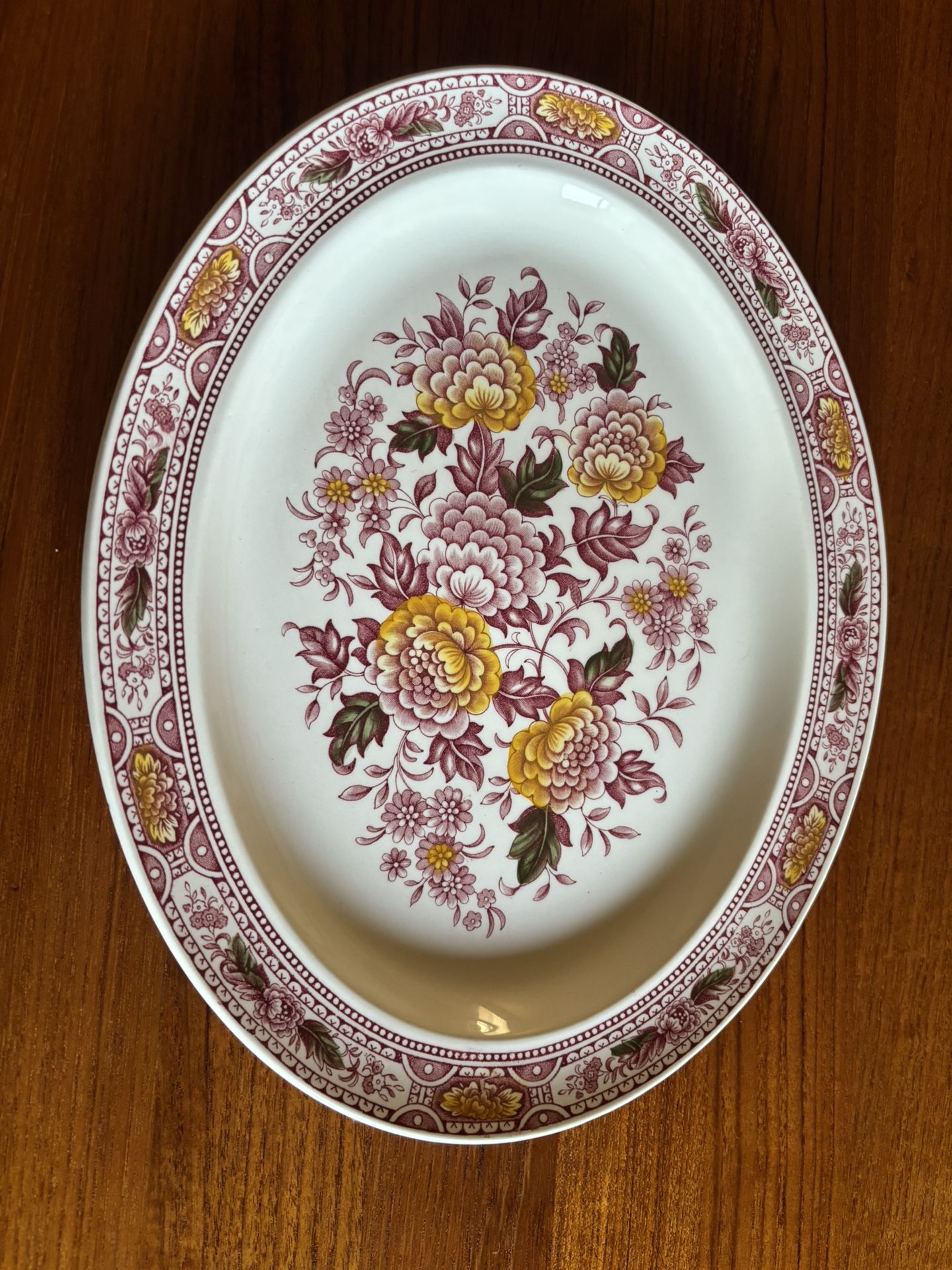 Oval Platter Vintage Ridgway China Canterbury Red Multicolor 14 1/4" x 11 1/4"