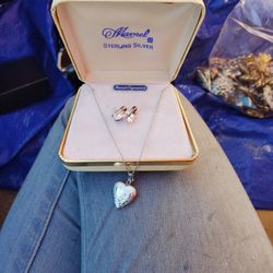 Sterling Silver Locket & Matching Heart Clamped Earings