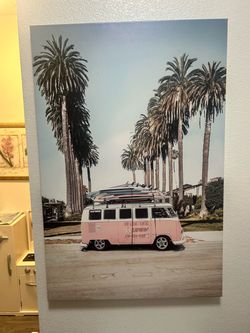 Pink VW Bus Canvas Wall Art