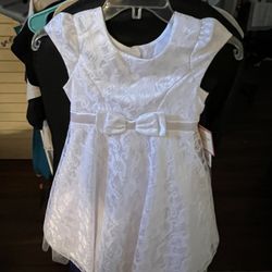Girls White Lace Knee Length Dress 