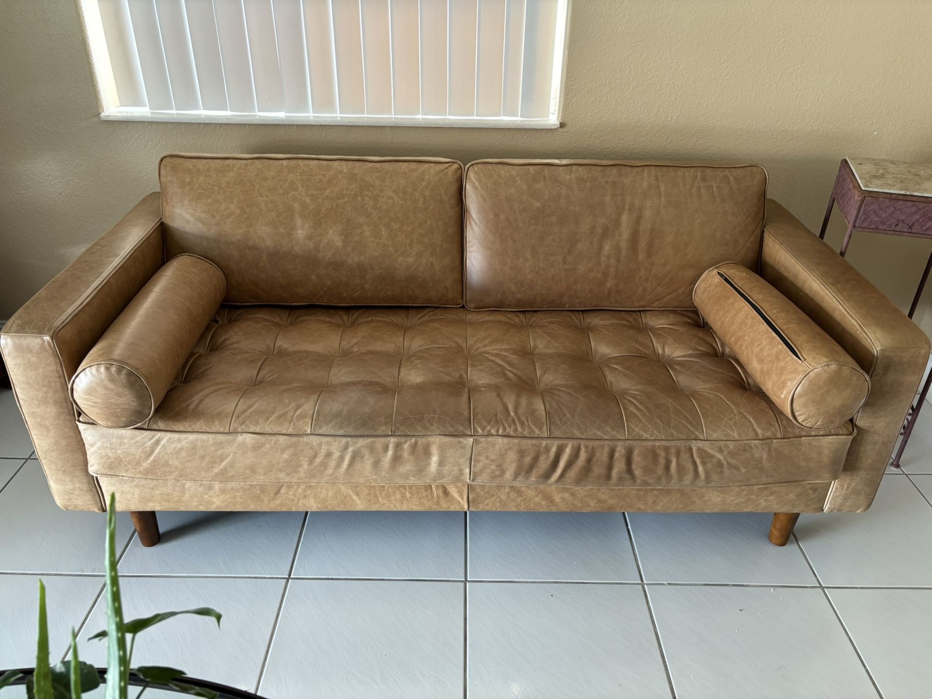 Modern Tan Leather Sofa