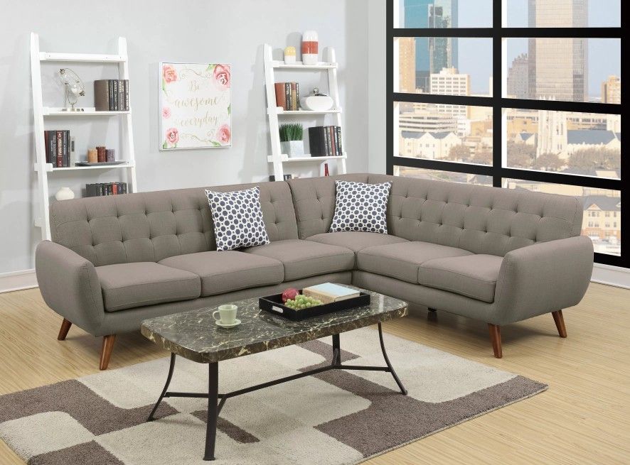 Brand New Grey Retro Style Sectional Sofa (Pillows Included)