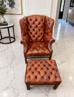 Vintage Tufted Mcm chesterfield chair and ottoman