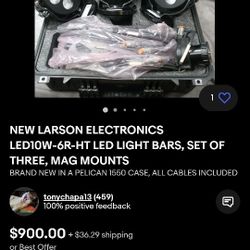 LARSON ELECTRONICS LED10W-6R-HT LED LIGHT BARS, SET OF THREE, MAG MOUNTS