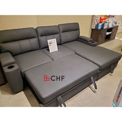 Sectional Sofa With Storage Chaise And Pull Out Bed  With Cupholder  // Memorial Day Sale 