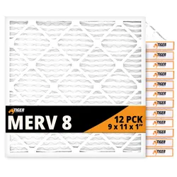 9x11x1 Pleated Air Filter MERV 8 MPR 600-800, (Pack of 12)