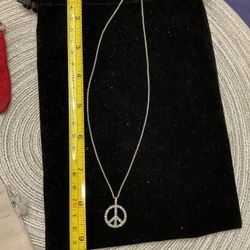 Sterling Silver With CZ Stones Peace Necklace 