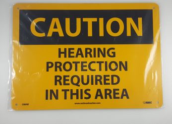 NMC C88AB OSHA Sign, Legend "CAUTION - HEARING PROTECTION REQUIRED IN THIS AREA", 14" Length x 10" Height, Aluminum, Black on Yellow
