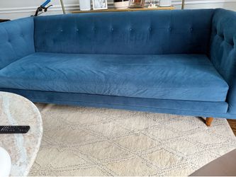 West Elm sofa, blue, velvet