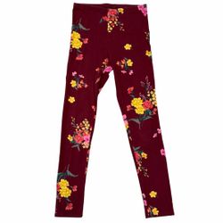 Old Navy Girls 14 Leggings Burgundy Floral Print Stretch Elastic Waist