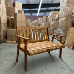 Patio Wood Garden Bench 2 Seat Outdoor Loveseat All Weather Bench