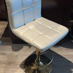 White Leather And Gold Base Bar Stool 