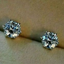 GENUINE SILVER 2 CT (1 CT EA) MOISSANITE STUD EARRINGS