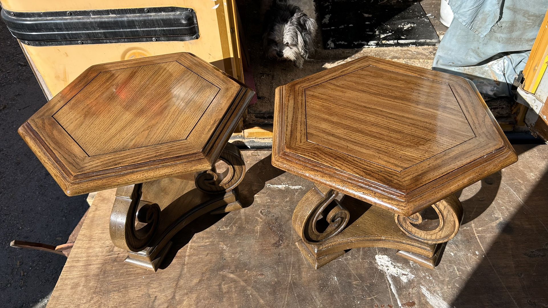 2 vintage hexagon table antique side&end table W19”*H16”(address in description)  👇delivery 🚚 available within 15 miles with extra $45 delivery fees