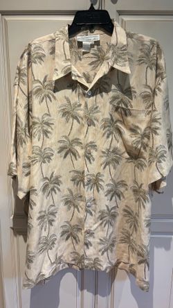 Pineapple Moon Silk hawaiian short sleeve shirt size 2X palm trees beige