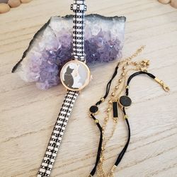 Girl Cat Watch & Bracelet Set - Brand New