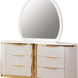 Brand New Fluted White And gold Chrome And Lacquered dresser
