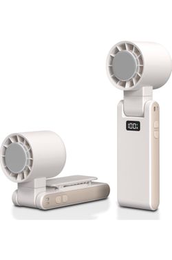 Portable Handheld Turbo Fan with Cooling Tech, Digital Display, 100-Speed Control, Rechargeable 4-in-1 Personal Fan for Travel, Outdoor, Office (White