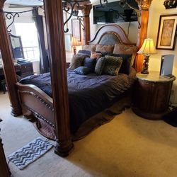 Queen Bedroom Set , 2  Marble Nightstands, 2 Dresser , 2  Lighted Shelves  
