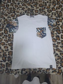 David & Gerenzo White T-Shirt with Tropical Print Sleeves