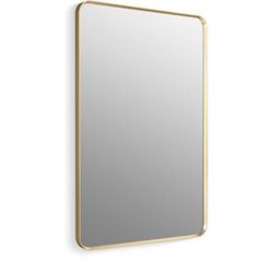 KOHLER Essential 30 in. W x 45 in. H Rectangular Framed Wall Mount Bathroom Vanity Mirror in Moderne Brushed Gold