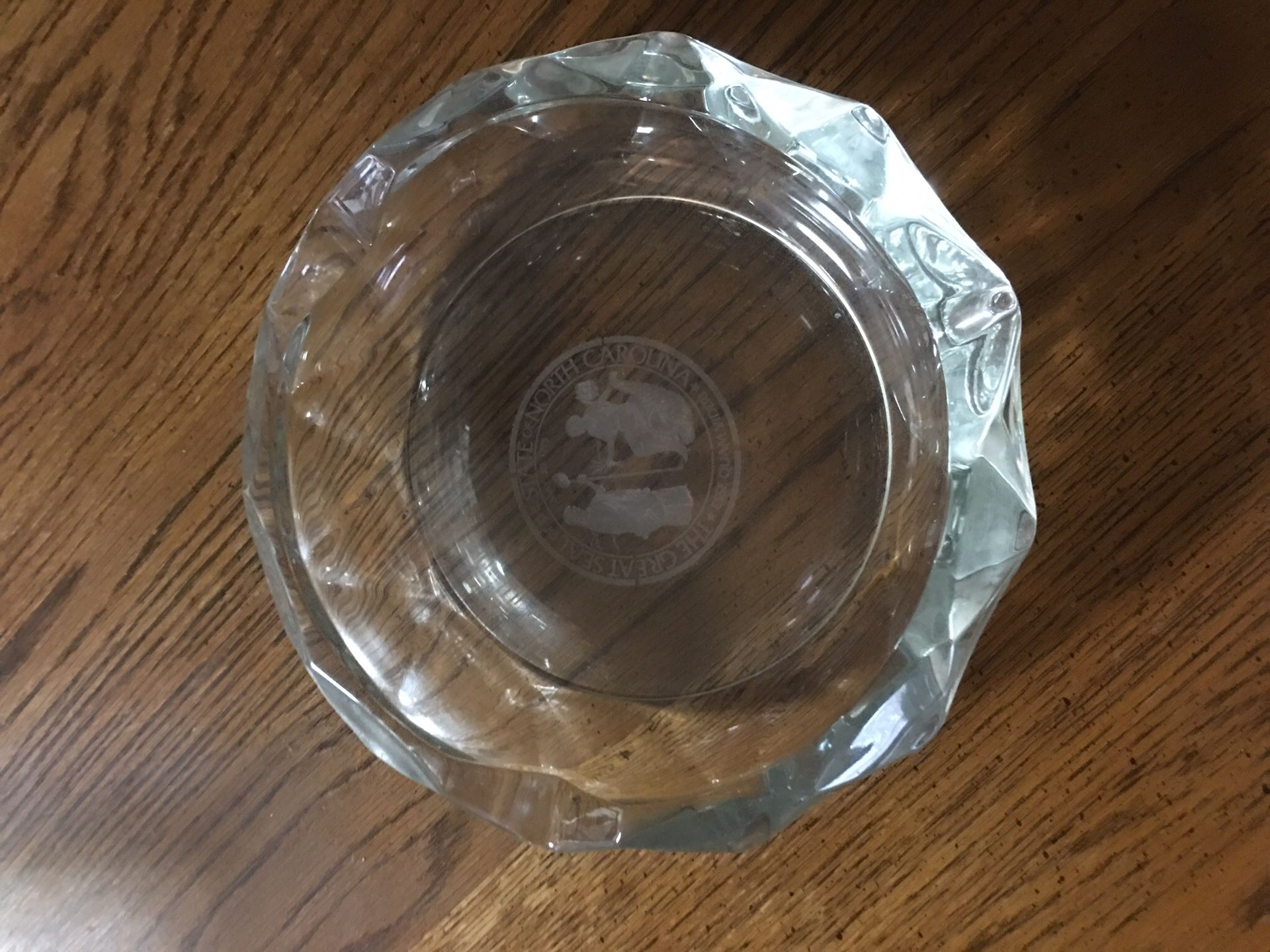 Large heavy, cut glass ashtray