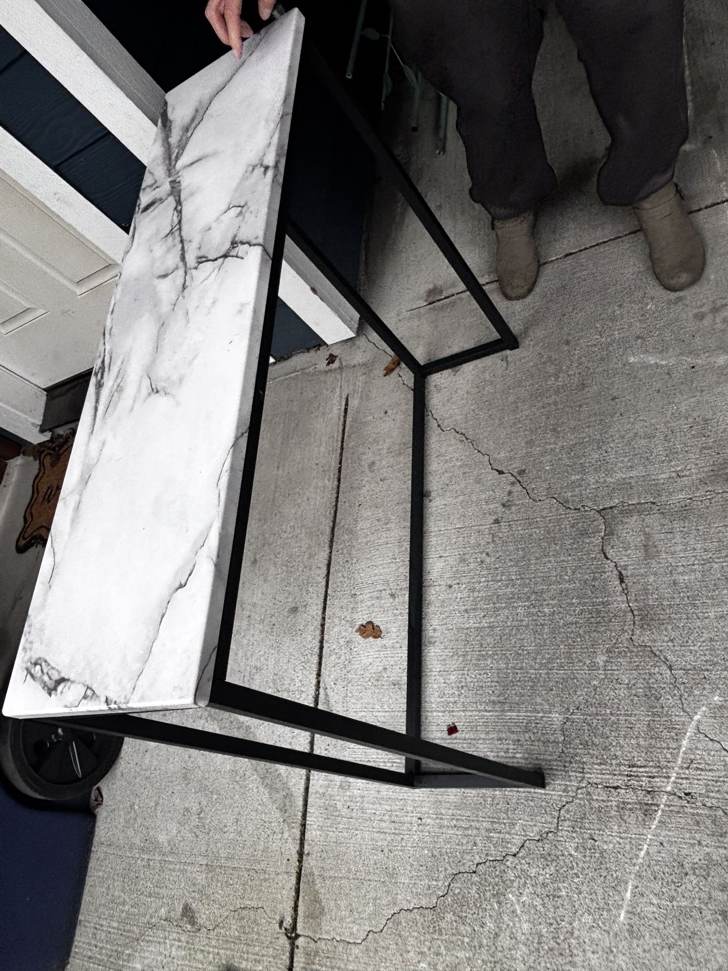 Metal Side Table With Faux Marble Top