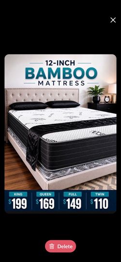 NEW 12inch BAMBOO MATTRESS TWIN FULL QUEEN KING- BED NOT INCLUDED FREE DELIVERY WITHIN DFW