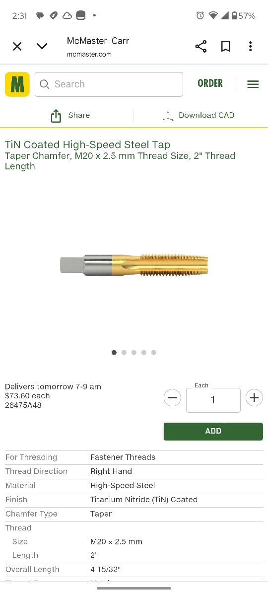 Tin Coated High-speed Steel Tap