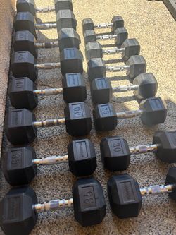 GYMPAK  dumbbell weights 2x10, 2x20, 2x25, 2x30, 2x35, 2x40, 2x45 and 2x50 lbs SOME WEAR AND TEAR LIKE SHOWN IN PICTURES (510 lbs total weight) $380 F