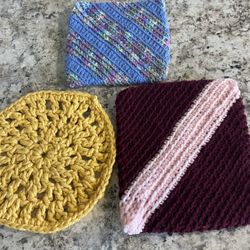 3 Hand Crocheted Knit Hot Pads