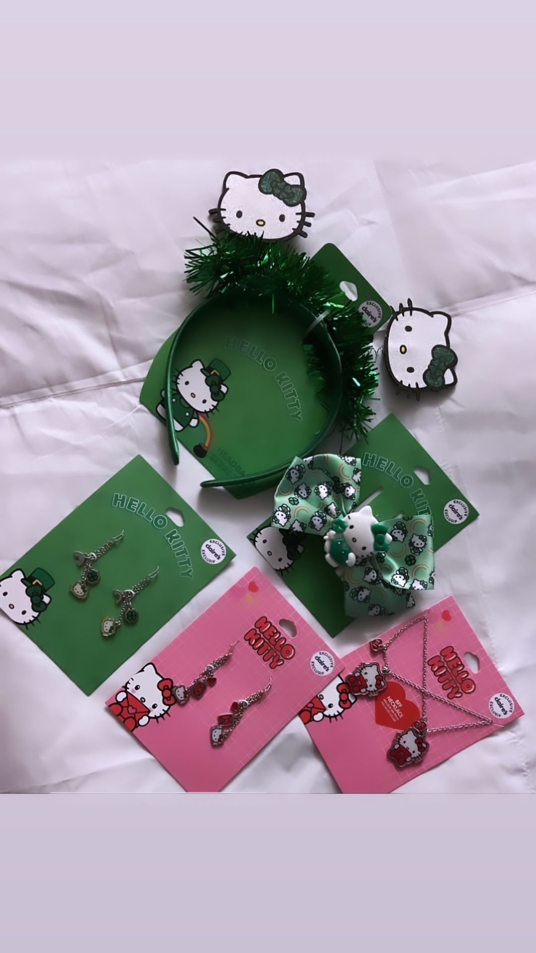Hello Kitty Claire’s St. Patrick’s Day & Valentines Day Headband, Bow, Earrings & BFF Necklaces!!!