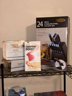 New Kitchen Bundle: 24pc Knife Set, 2x BHG Glass Storage, Axe Pizza Cutter