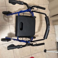 Blue Mobility Walker with Padded Seat and Hand Brakes/ Rollater Walker