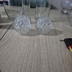 two vintage small glass round apple shaped trinket box