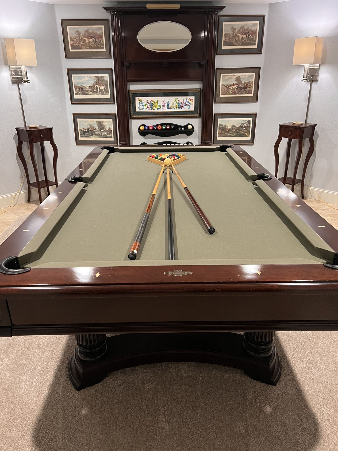 Authentic 9’ Brunswick Slate Pool Table & Accessories for Sale in