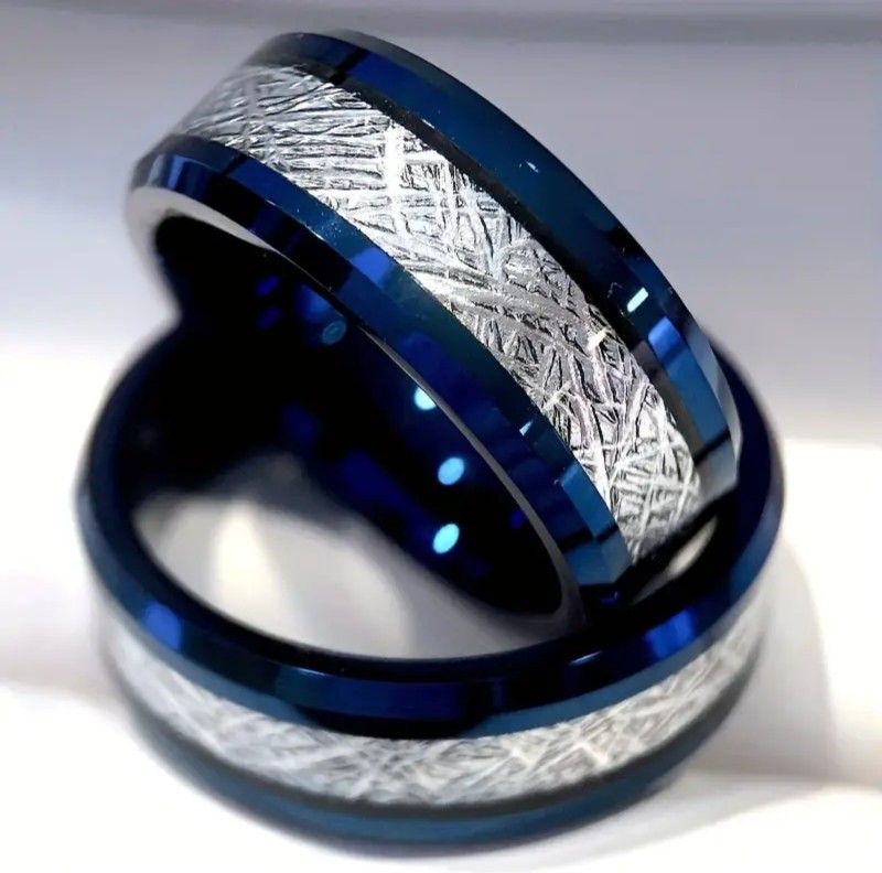 Men's 8mm Tungsten Blue Metoriote Inspired Comfort-Fit Engagement Wedding Band 11