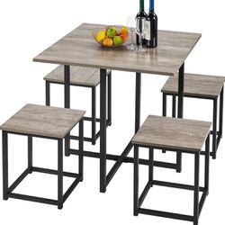 5-Piece Dining Table Set - Table & 4 Stools Space-Saving Design Apartment, Breakfast Nook