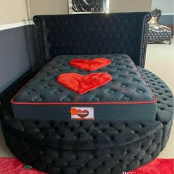 Queen, King Round Storage Bed Frame 👑$39 Down Payment with Financing ⭐ 90 Days same as cash
