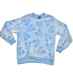 Disney Mickey Mouse Sweatshirt Womens Medium Baby Blue Allover Print Fleece