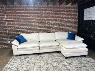 Free Delivery- white 4pc sectional sofa couch w ottoman