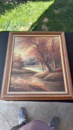 Wooded stream canvas painting