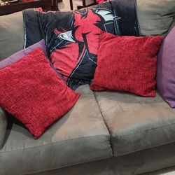 Grey Couch Set, Pillows,  Ottoman and pull Out As A Bed
